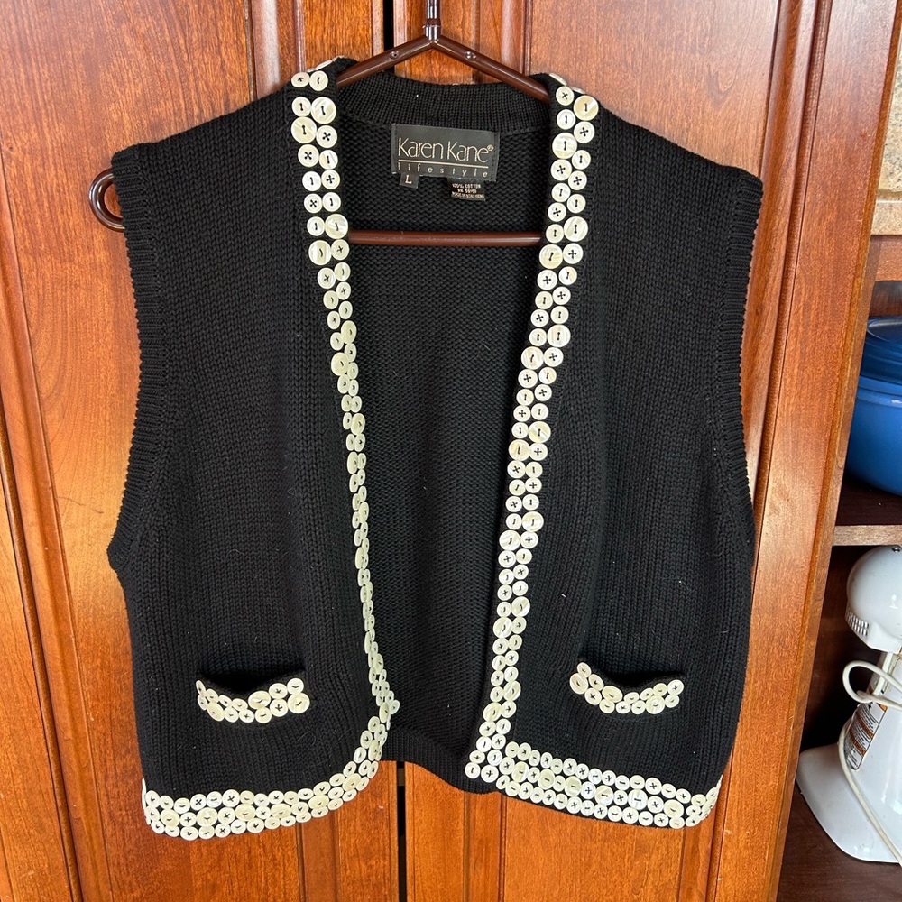 Karen Kane Black Sweater Vest with White buttons